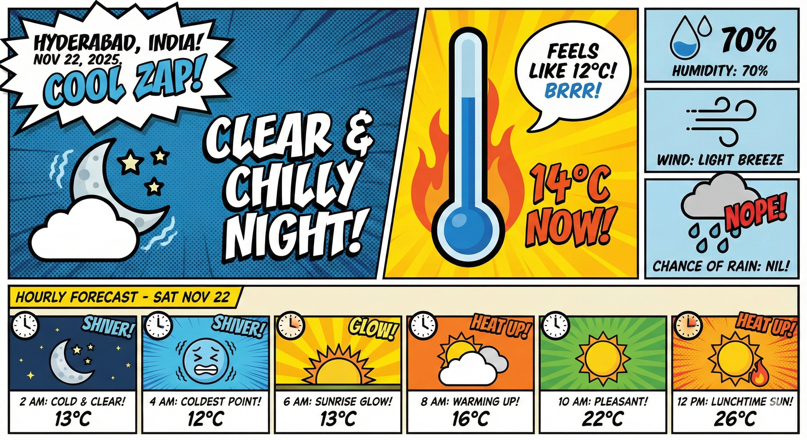 Pop-art weather infographic with real-time Google Search data using Nano Banana Pro